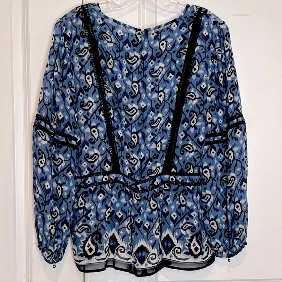 Veronica Beard Cabo Boho Paisley Silk Peplum Ladder Stitch Long Sleeve Blouse 12 - Picture 5 of 11